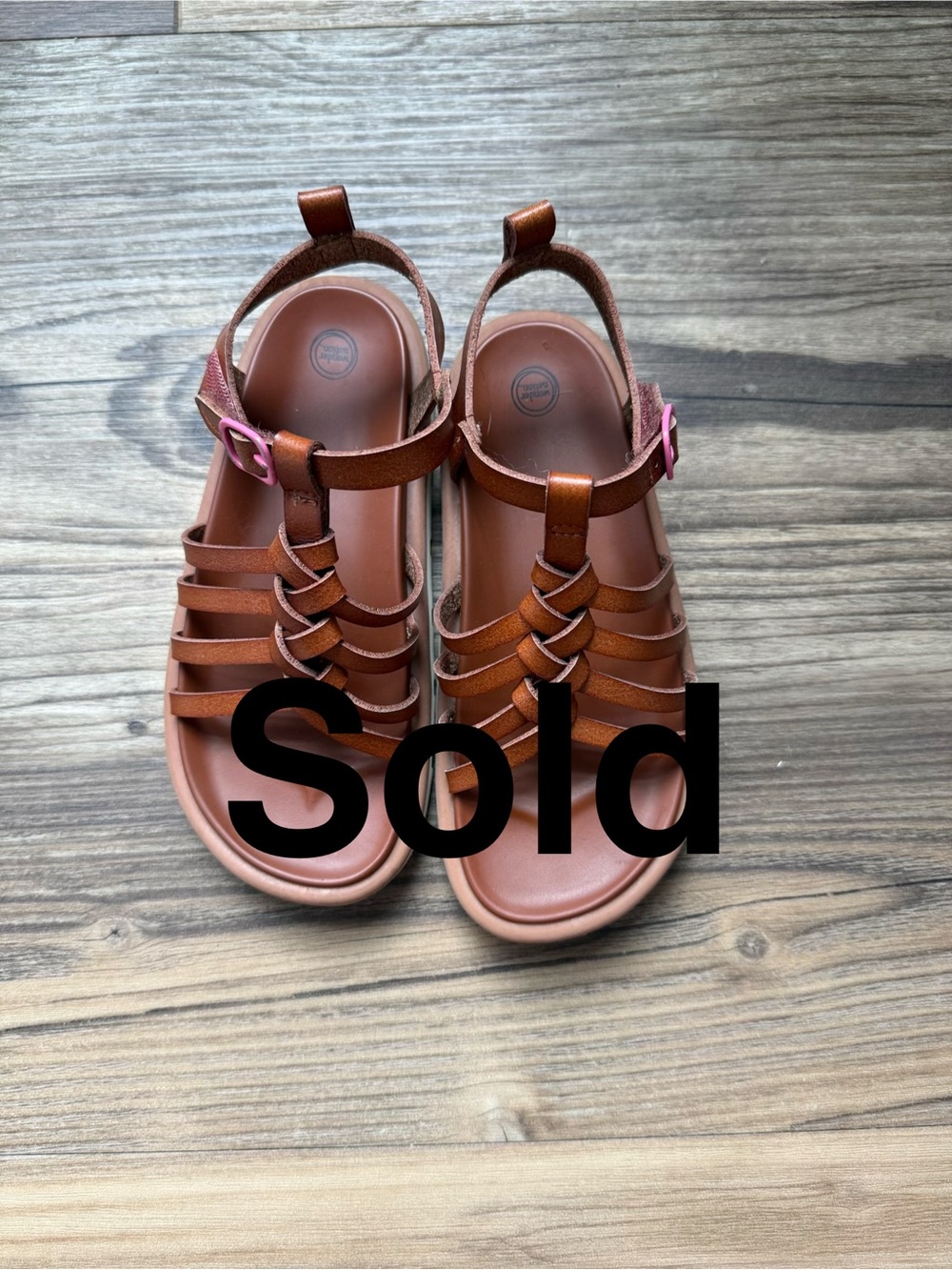 SOLD wonder nation Brown Strappy Kids Sandals with Pink Buckle